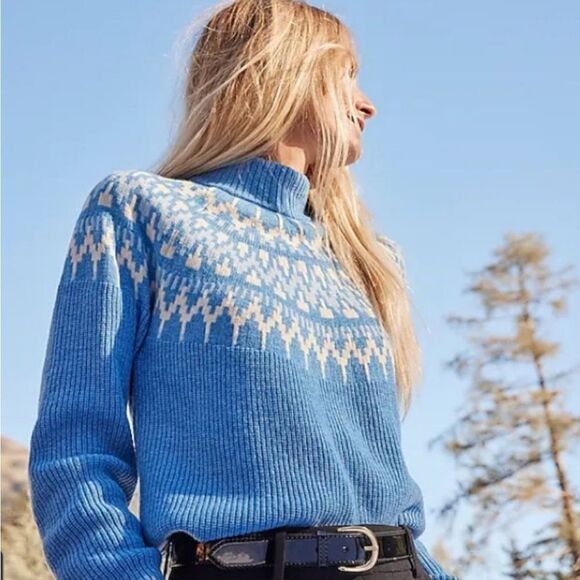 J. Crew Fair Isle Mockneck Pullover Sweater in Heather Twilight Periwinkle L/XL - Picture 1 of 12